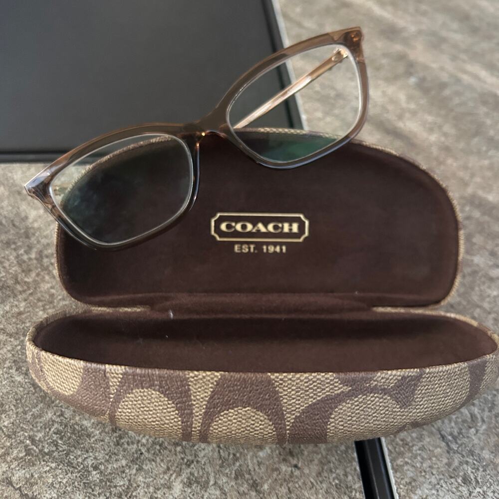 Coach HC6146U Eyeglass Frames and case Transparent brown butterfly silhouette